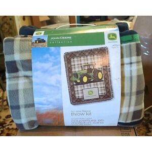 New No Sew Throw DIY Blanket Kit Fleece Finish 43" X 55" John Deere Collection